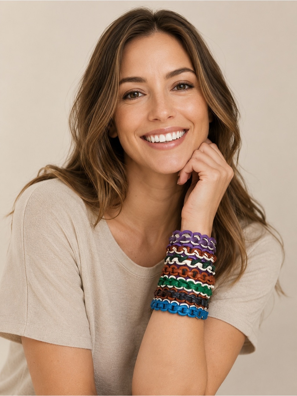 Set of 7 Adjustable Leather Friendship Bracelets Green Purple Brown Boho Unisex